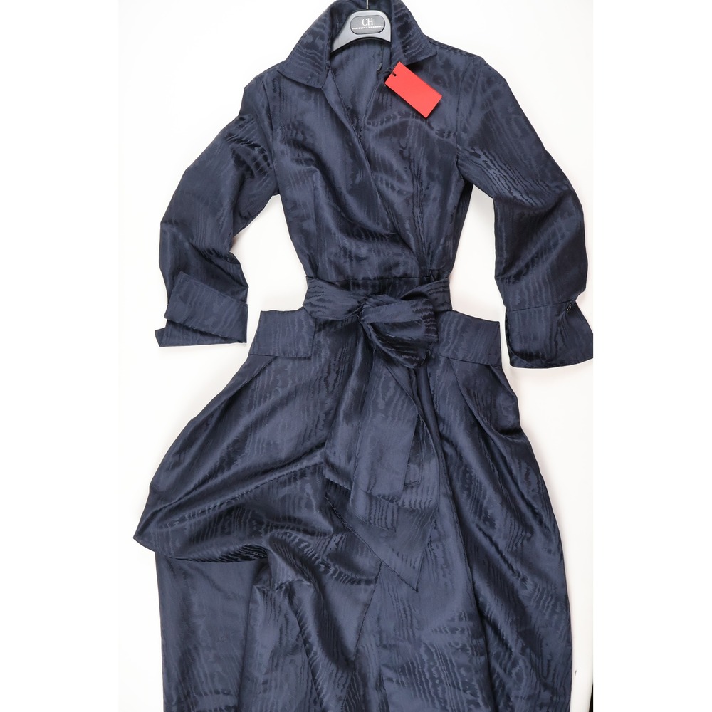 CH Carolina Herrera Jacquard Wrap Maxi Dress Navy Blue 4 NWT 1810